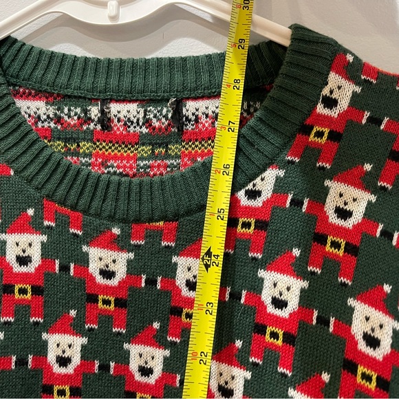 Ugly Christmas Sweater. All over Santa. Red Green Yellow - Picture 3 of 4